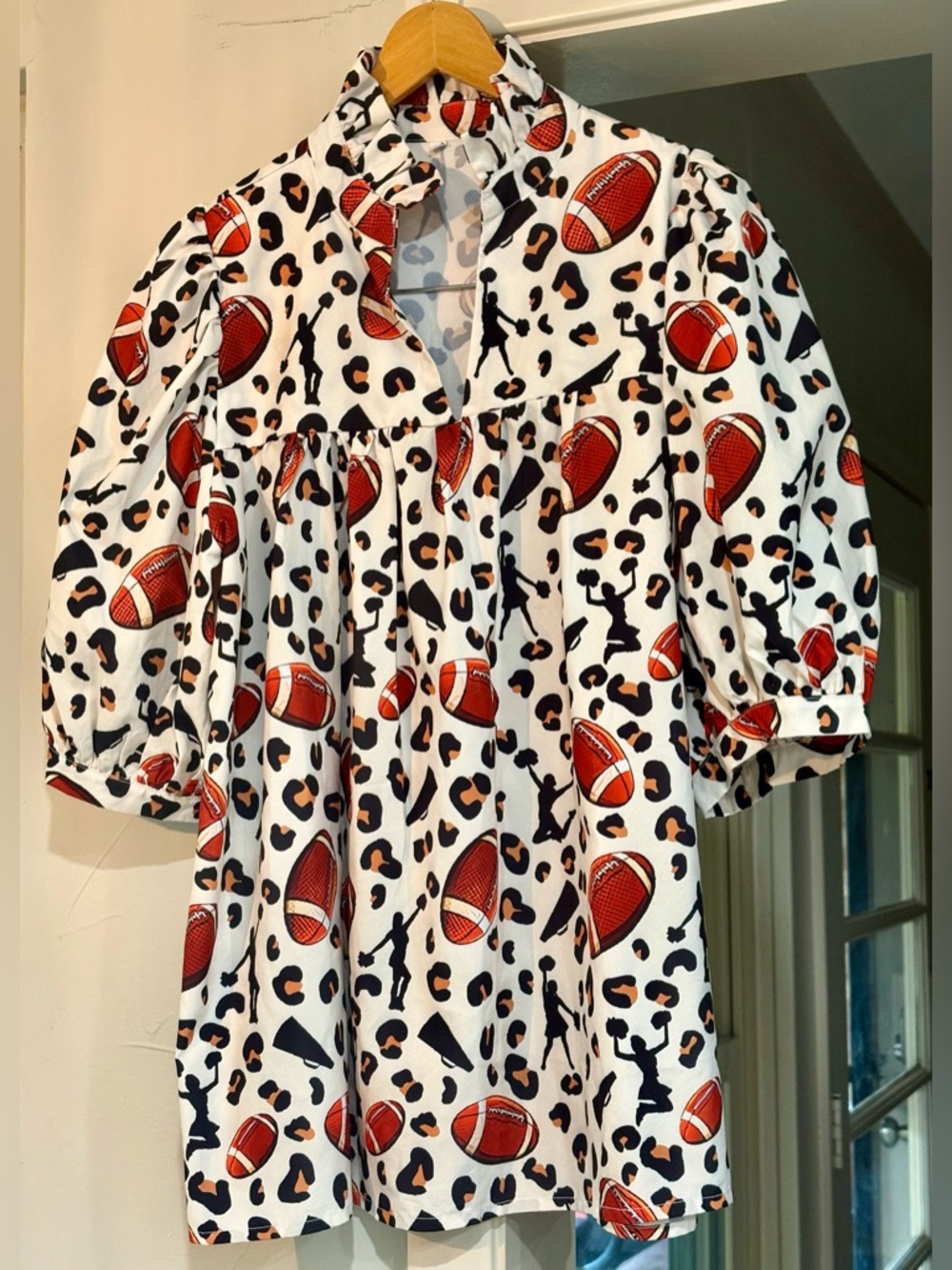 White Tunic Top with Football & cheer Print
